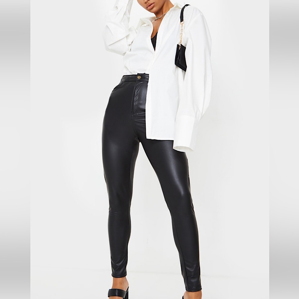 Black Metallic Leather Pants